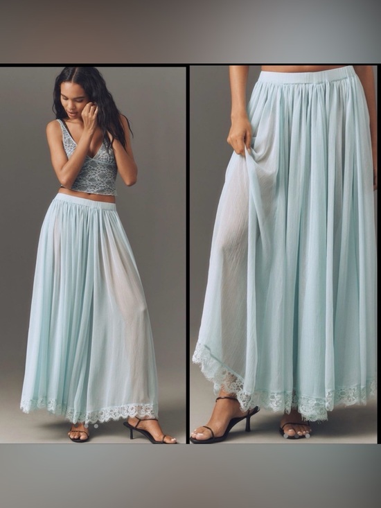 Anthropologie Dresses & Skirts - Anthropologie Sheer Tulle Lace Maxi Skirt Tiffany Robins Blue